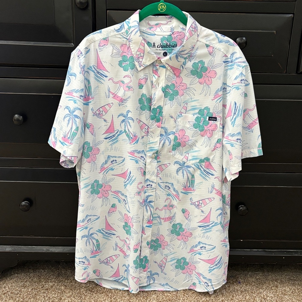 Chubbies Apparel Tropical Print Men's Shirt - White, Pink, and Green
